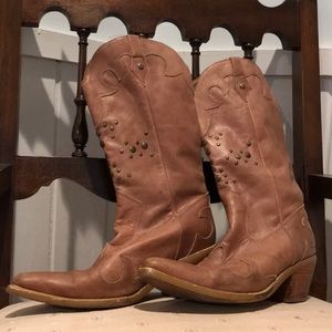 Studded Tan Nine West Cowboy boots. Size 7 1/2